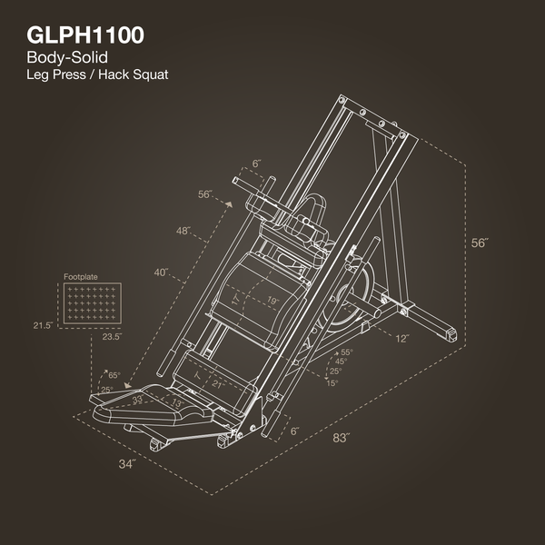 Body-Solid Leg Press Hack Squat Body Solid Home Gym, Small; Single stack or a-frame double stack (functional trainer). 5 functions or less GLPH1100_ISO-DIMS