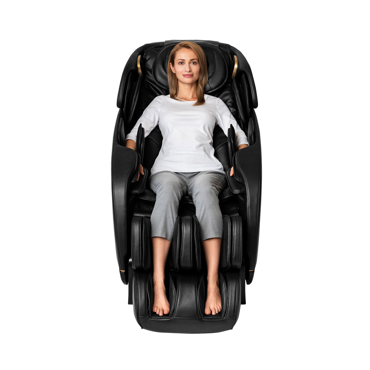 Inner Balance Jin 2.0 Massage Chair front view with seated woman