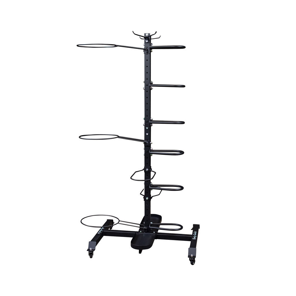 Body Solid GAR100 Mobile Multi Accessory Rack Body Solid Dumbell racks, power block stand, plate and bar storage, kettlebell racks, ball racks body-solid_gar100-mobile-multi-accessory-rack_main