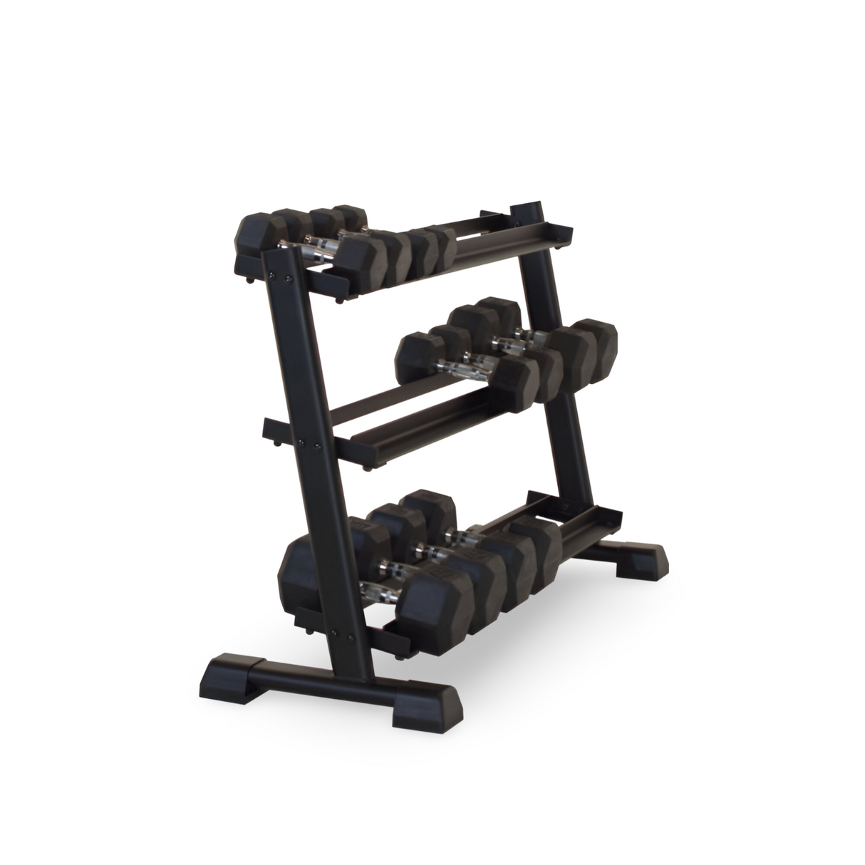 Inspire 3-Tier Dumbbell Rack Inspire Dumbell racks, power block stand, plate and bar storage, kettlebell racks, ball racks inspire_3-tier-dumbbell-rack_view-2