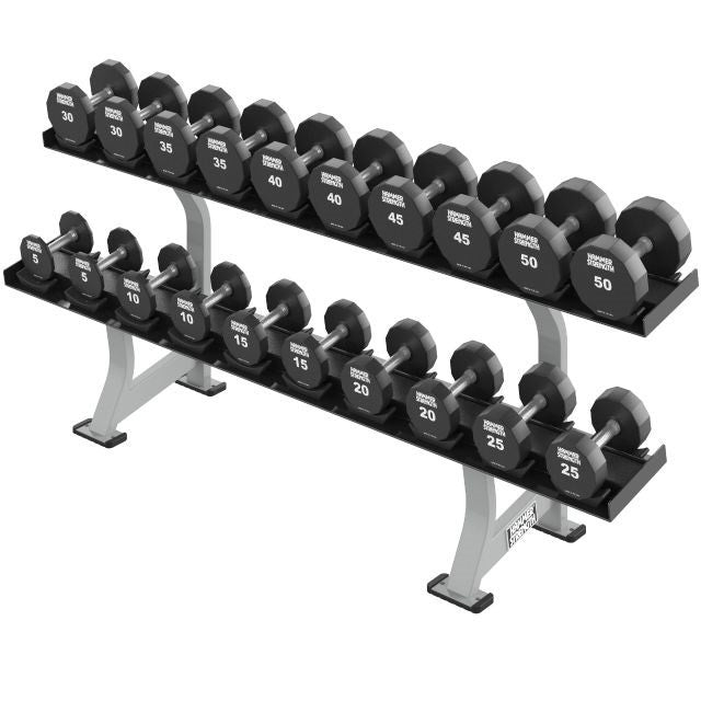 Hammer Strength Two Tier Dumbbell Rack - Final Stock Life Fitness Dumbell racks, power block stand, plate and bar storage, kettlebell racks, ball racks life-fitness_hammer-strength-two-tier-dumbbell-rack-discontinued_main