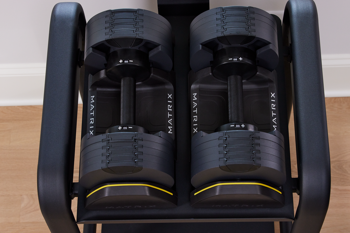 Matrix 50 lb Adjustable Dumbbells Matrix Dumbbells matrix_50-lb-adjustable-dumbbells_view-4
