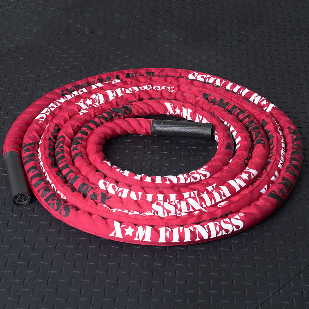 XM Fitness Commercial 30' Battle Rope with Sleeve XM Fitness Agility and Speed; jump ropes, climbing and battle ropes, ladders, sled, interval timer redrope2