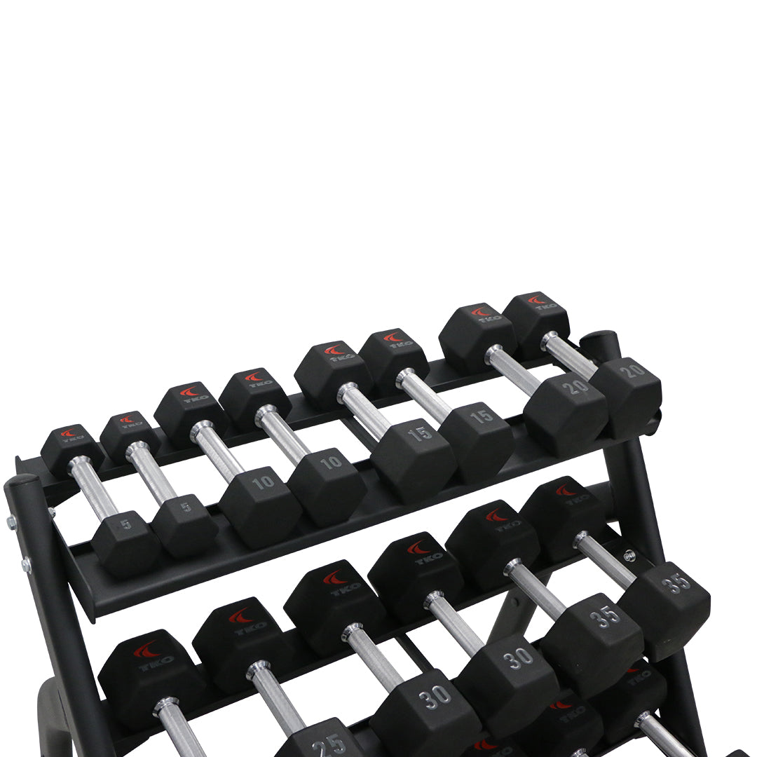 TKO 3-Tier Dumbbell Rack TKO Dumbell racks, power block stand, plate and bar storage, kettlebell racks, ball racks 10