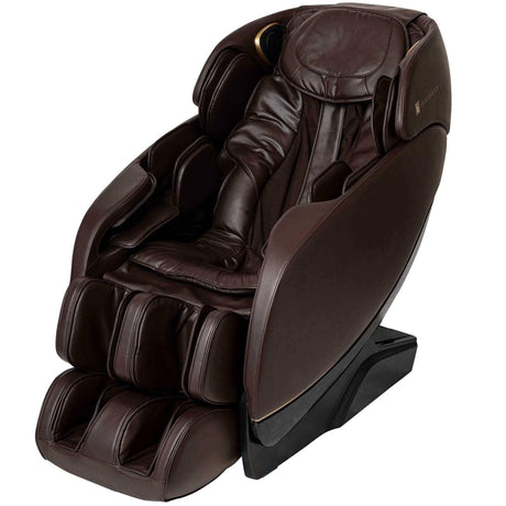 Jin 2.0 Massage Chair in dark brown leather, angled view