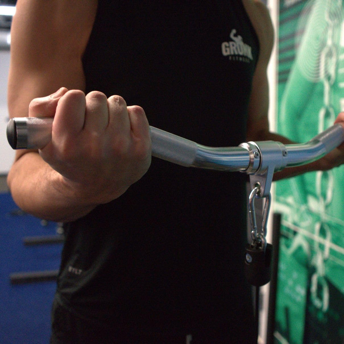 Gronk Fitness curl bar in use close-up