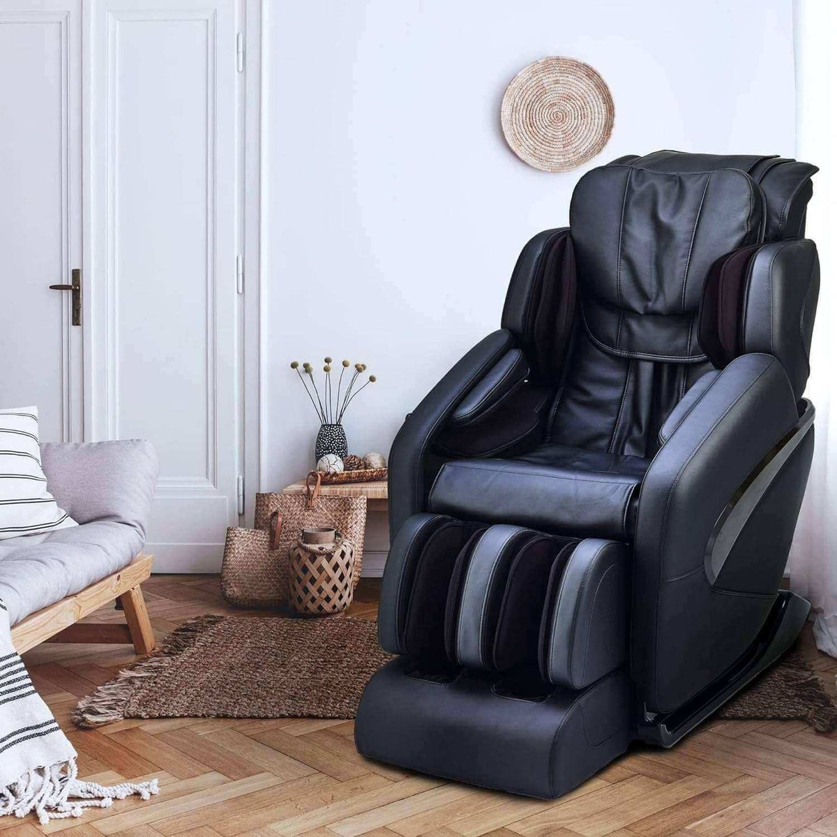 Jin 1.0 Massage Chair in black leather in cozy room