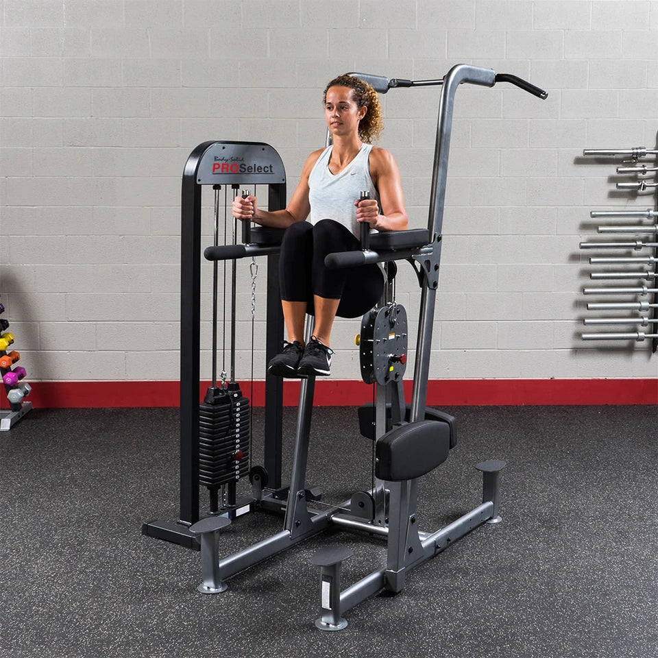 Body Solid FCD-STK Pro Select Weight Assist Chin-Up Dip Body Solid Home Gym, Small; Single stack or a-frame double stack (functional trainer). 5 functions or less FCD-STK_Exercises-23__48351.1735662094