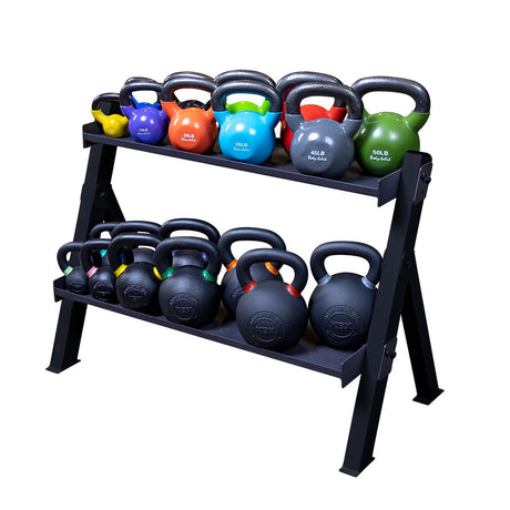 Body-Solid Dumbbell & Kettlebell Rack Body Solid Dumbell racks, power block stand, plate and bar storage, kettlebell racks, ball racks body-solid_dumbbell-kettlebell-rack_view-2