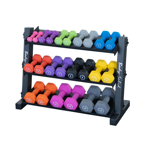 Body Solid GDR34B Vinyl and Neoprene Dumbbell Rack Body Solid Dumbell racks, power block stand, plate and bar storage, kettlebell racks, ball racks body-solid_gdr34b-vinyl-and-neoprene-dumbbell-rack_view-2