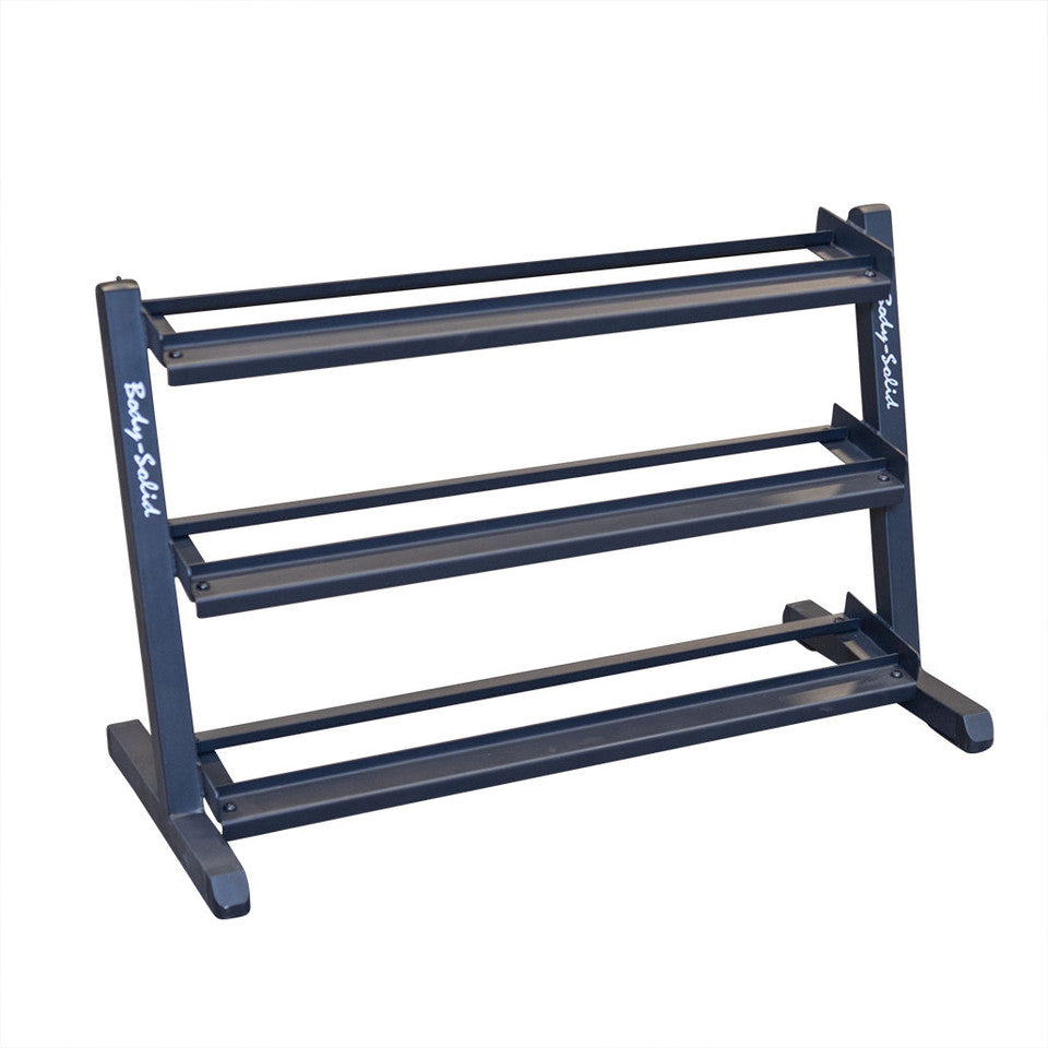 Body Solid GDR48B 3-Tier Dumbbell Rack Body Solid Dumbell racks, power block stand, plate and bar storage, kettlebell racks, ball racks body-solid_gdr48b-3-tier-dumbbell-rack_main