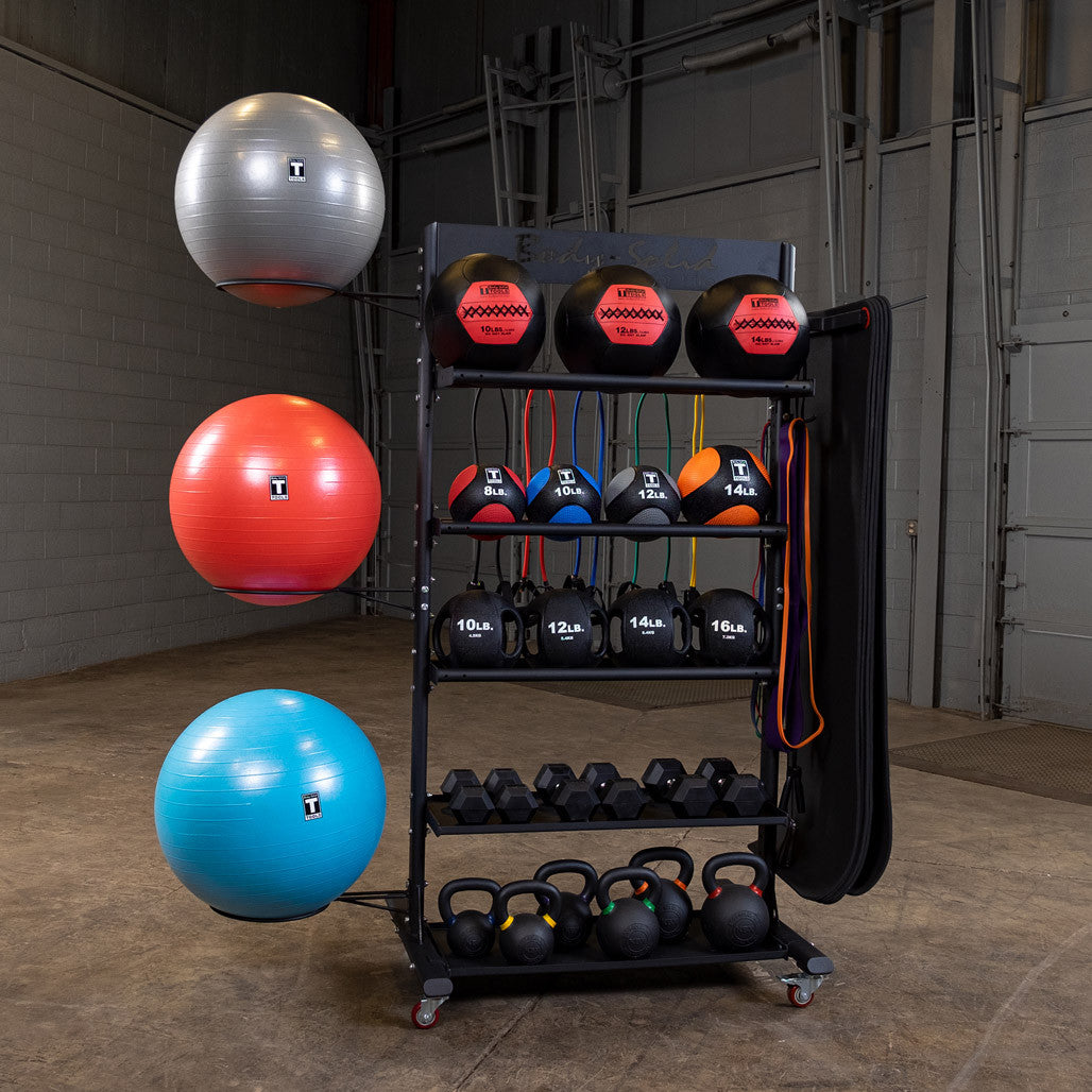 Body-Solid GAR250 Multi Storage Tower Body Solid Dumbell racks, power block stand, plate and bar storage, kettlebell racks, ball racks bodysolid_gar250_angle_3