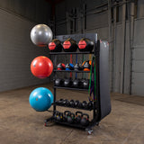 Body-Solid GAR250 Multi Storage Tower Body Solid Dumbell racks, power block stand, plate and bar storage, kettlebell racks, ball racks bodysolid_gar250_loaded_2