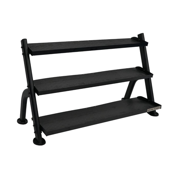 Gronk Fitness 3 Tier Dumbbell/Kettlebell Rack Gronk Fitness Products Dumbell racks, power block stand, plate and bar storage, kettlebell racks, ball racks gronkfitness_3-tier-flat-tray-dumbbell-kettlebell-rack-fits-5-75lb-db-set_main