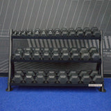 Gronk Fitness 3 Tier Dumbbell/Kettlebell Rack Gronk Fitness Products Dumbell racks, power block stand, plate and bar storage, kettlebell racks, ball racks gronkfitness_3-tier-flat-tray-dumbbell-kettlebell-rack-fits-5-75lb-db-set_view-5