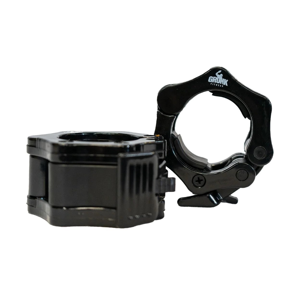 Gronk Fitness Bar Collars, Olympic Clamp - Black Gronk Fitness Products Lifting bar attachments (eg landmine, row handles, chains, collars, sleeves, barbell pad, manta ray) gronkfitness_bar-collars-black_view-2