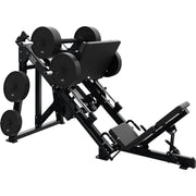 Hammer Strength leg press side view with weights loaded