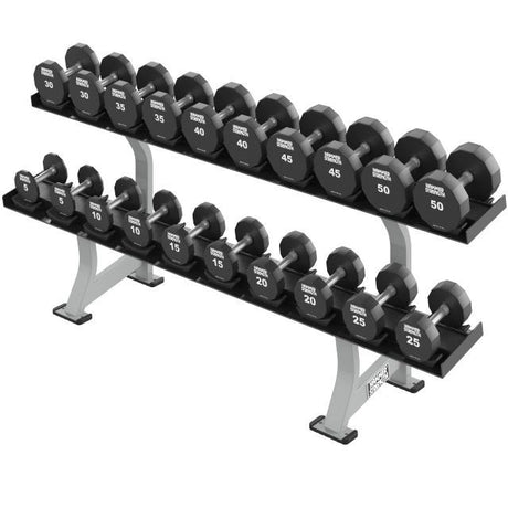 Hammer Strength Two Tier Dumbbell Rack - Final Stock Life Fitness Dumbell racks, power block stand, plate and bar storage, kettlebell racks, ball racks life-fitness_hammer-strength-two-tier-dumbbell-rack-discontinued_main