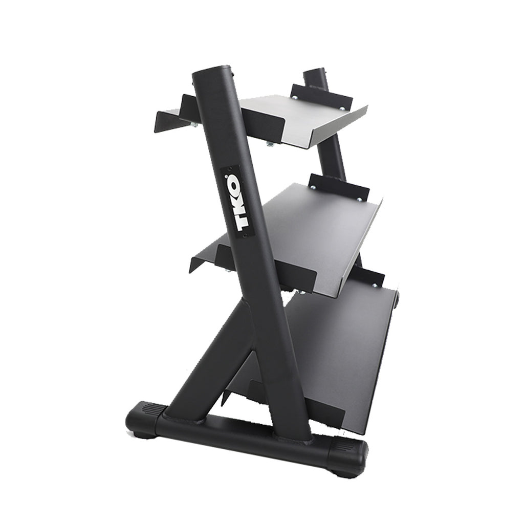 TKO 3-TIER SHELF DUMBBELL RACK TKO Dumbell racks, power block stand, plate and bar storage, kettlebell racks, ball racks tko_3-tier-kettlebell-rack_view-2