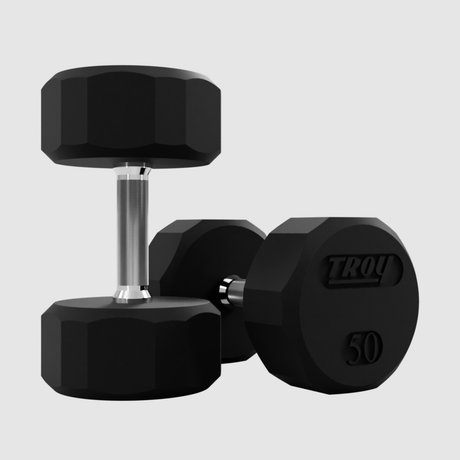 Troy 12 Sided Rubber Encased Dumbbell TSD-055R | 55LB Troy Dumbbells troy_12-sided-rubber-encased-dumbbell-tsd-055r-55lb_view-2