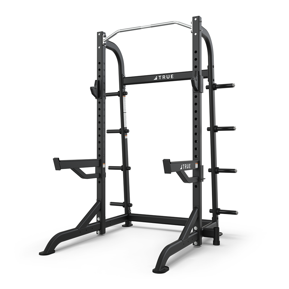 TRUE HALF RACK WITH PLATE HOLDERS MATTE BLACK - Final Stock TRUE Squat Rack , Smith add-on true_half-rack-with-plate-holders-matte-black-final-stock_main