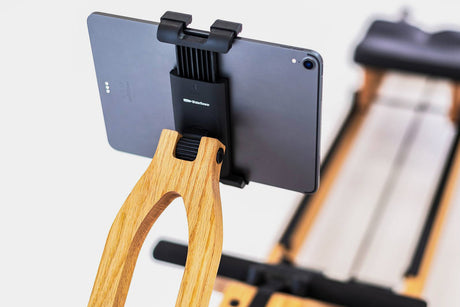 WATERROWER MEDIUM TABLET HOLDER FOR 156-220CM WaterRower Add-on installed items on all cardio. Laptop stands, hi-rise kits, cross-circuit kits, attachable TVs, myRide displays wr-tablet-holder-main-grey
